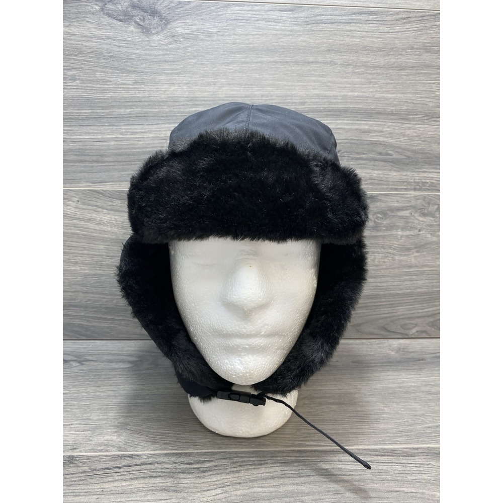 Hurley National Trapper Hat Unisex Black Faux Fur Lined Ear Flap M/L?